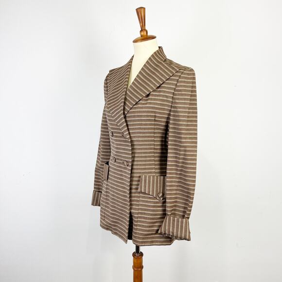 Vintage 50s 60s Brown striped blazer Bobby Jean Chicago long jacket Size XS - Picture 7 of 9